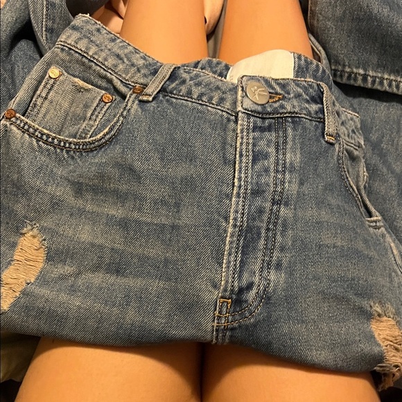One Tea Spoon Distressed Ripped High Rise Straight Leg Denim Jeans - Picture 1 of 1